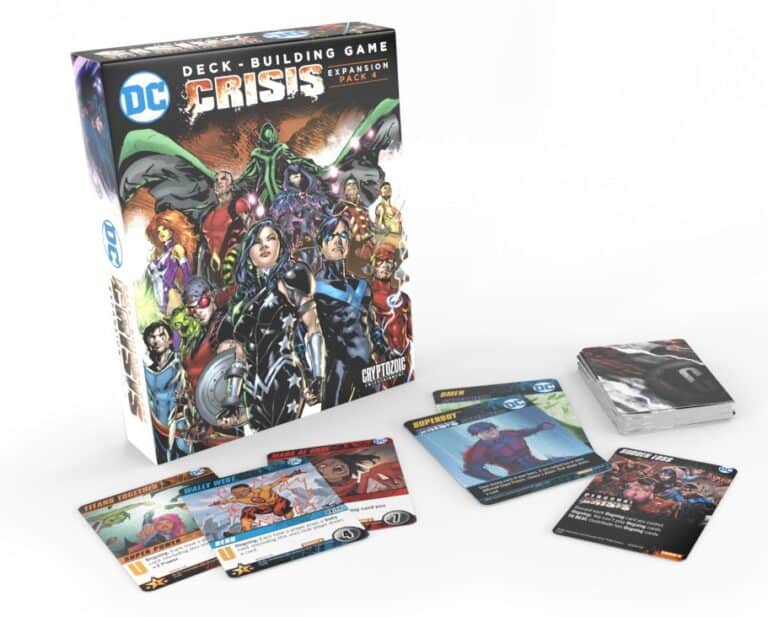 The DC Crisis Expansion Pack 4 offers an exciting twist to the DC Deck-Building Game. Presented in a sleek box by Cryptozoic, it highlights iconic superheroes and villains. Cards are elegantly arranged, revealing stunning character art and dynamic abilities that enhance gameplay.
