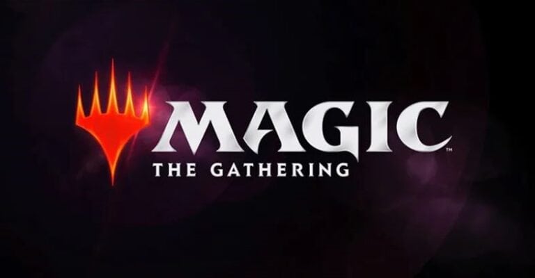 The image showcases the "Magic: The Gathering" logo, prominently featuring a stylized red flame icon with "MAGIC" in bold letters above "THE GATHERING." Set against a dark background, this branding remains iconic even as enthusiasts note the changes like the absence of MSRP in product releases.