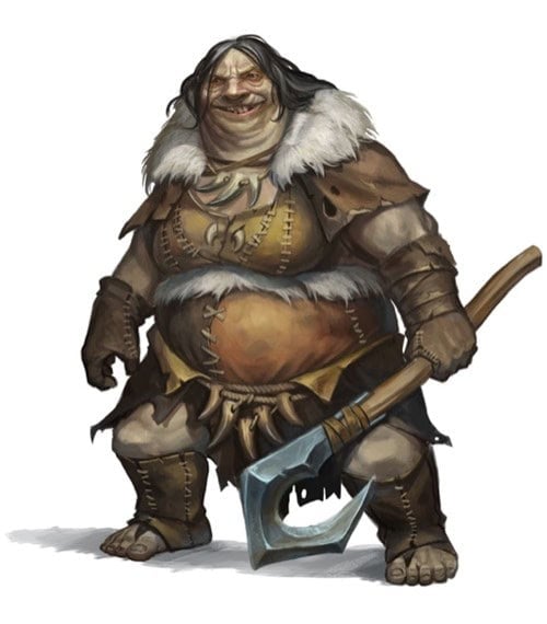 A fantasy character in rugged, fur-trimmed armor wields a large axe with the confidence of a Pathfinder 2nd Edition hero. With a large build and mischievous grin, their patched outfit of animal hides hints at tales from countless Demo Adventures encountered on their journey.