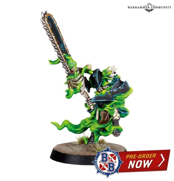 A miniature fantasy figure from Forge World features a hooded, ghostly creature wielding a large spiked club on a rocky base. Painted in vibrant green and black hues, it exudes an ethereal, ominous presence. Secure your piece with pre-orders now by clicking the banner below.