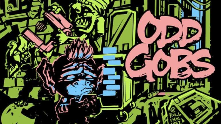 A colorful, cartoon-style illustration features an alien creature with large ears, holding a phone. In the background, bold shapes and other alien figures set the scene for this Sci-Fi RPG universe. The text "Odd Gobs" is prominently displayed on the right, hinting at an exciting Kickstarter launch.