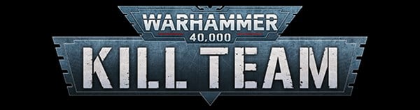 The logo of "Warhammer 40,000 Kill Team" emerges on a dark background, its bold and metallic text displaying a futuristic design iconic to the series. Perfect for fans exploring new warbands in both Kill Team and Warcry.