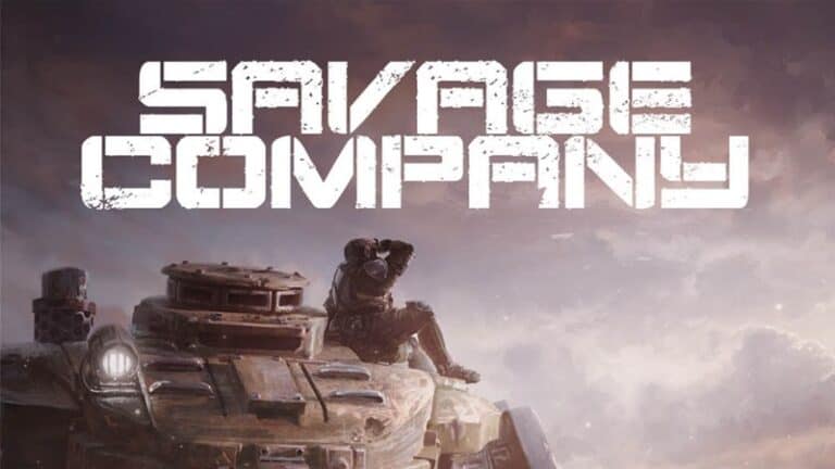 Illustration of a soldier sitting on a dieselpunk-inspired armored vehicle against a cloudy sky backdrop. Bold white text reads "Savage Company" at the top, evoking an immersive RPG setting.