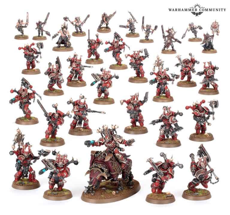 This stunning collection of intricately painted Warhammer miniatures, showcased with fierce red and black tones, reveals warriors in dynamic poses, their weapons gleaming. Ideal for display or gameplay, these figures captivate any enthusiast eagerly awaiting the next Warhammer Fest pre-orders.