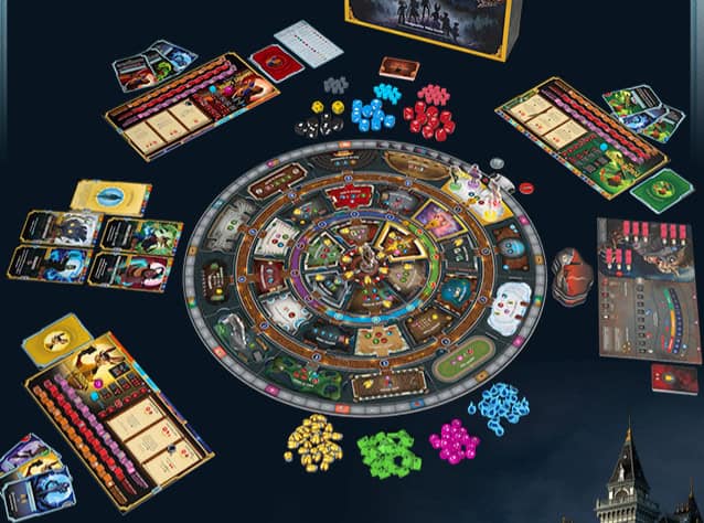 Immerse yourself in a co-op board game adventure with this detailed set. The colorful, circular board at the center is surrounded by cards, tokens, and character boards. Engage with miniature game pieces as you face the mysterious Fae Monsters lurking within Weirdwood Manor.