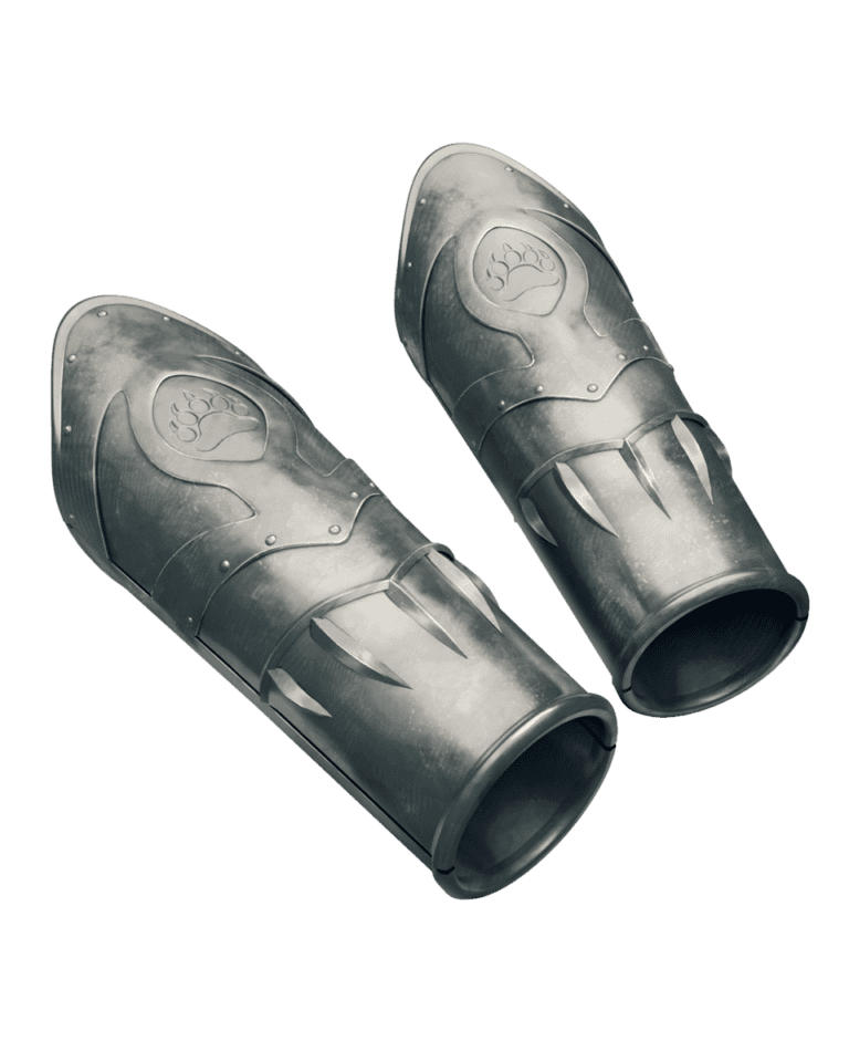 These striking metallic gauntlets, reminiscent of Pathfinder Second Edition's Apex Items, feature engraved bear paw designs on the forearm sections. Their polished finish and intricate detailing lend them an armored appearance, perfect for any GM Core Release adventure.