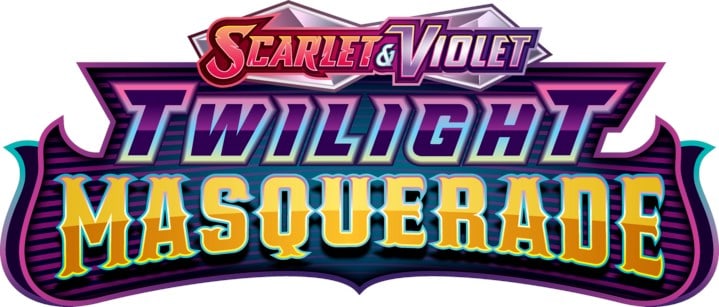 Logo for "Scarlet & Violet: Twilight Masquerade," a vibrant and bold visual celebrating the Pokémon Trading Card Game expansion.