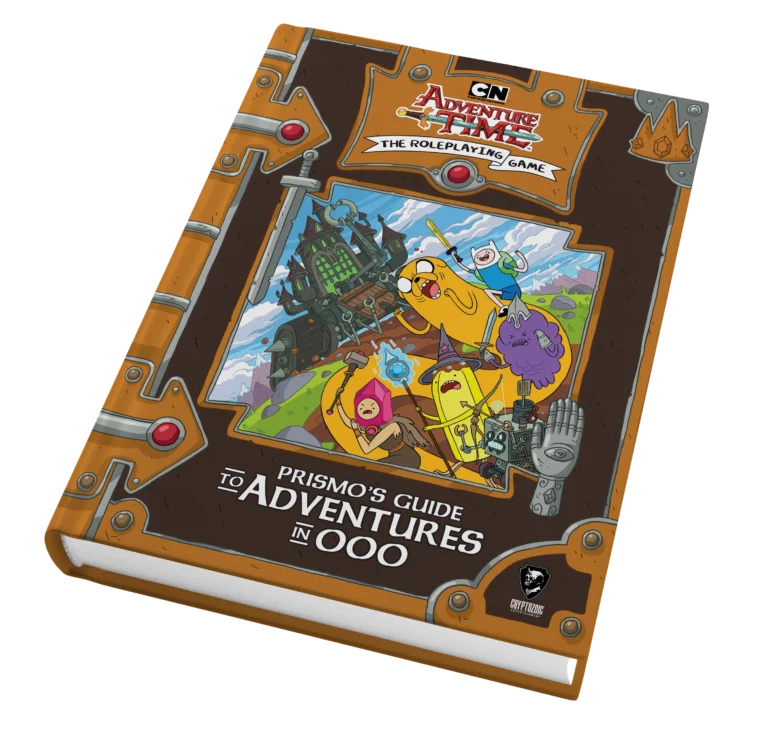 Introducing "Adventure Time: The Roleplaying Game," a delightful creation brought to life through Kickstarter. The vibrant cover showcases whimsical characters in an adventurous landscape, complete with a castle and machinery. Dive into "Prismo's Guide to Adventures in Ooo" for endless fun.