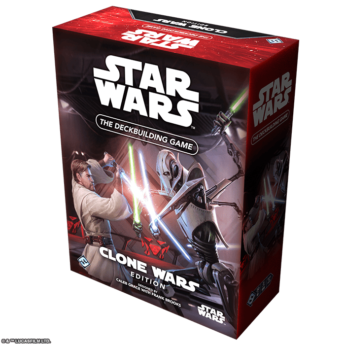 Experience epic lightsaber duels in the "Star Wars: The Deckbuilding Game - Clone Wars Edition." This captivating box features iconic Jedi and Sith characters, set against a dark, cosmic backdrop that immerses you in the intense galaxy-spanning conflict.
