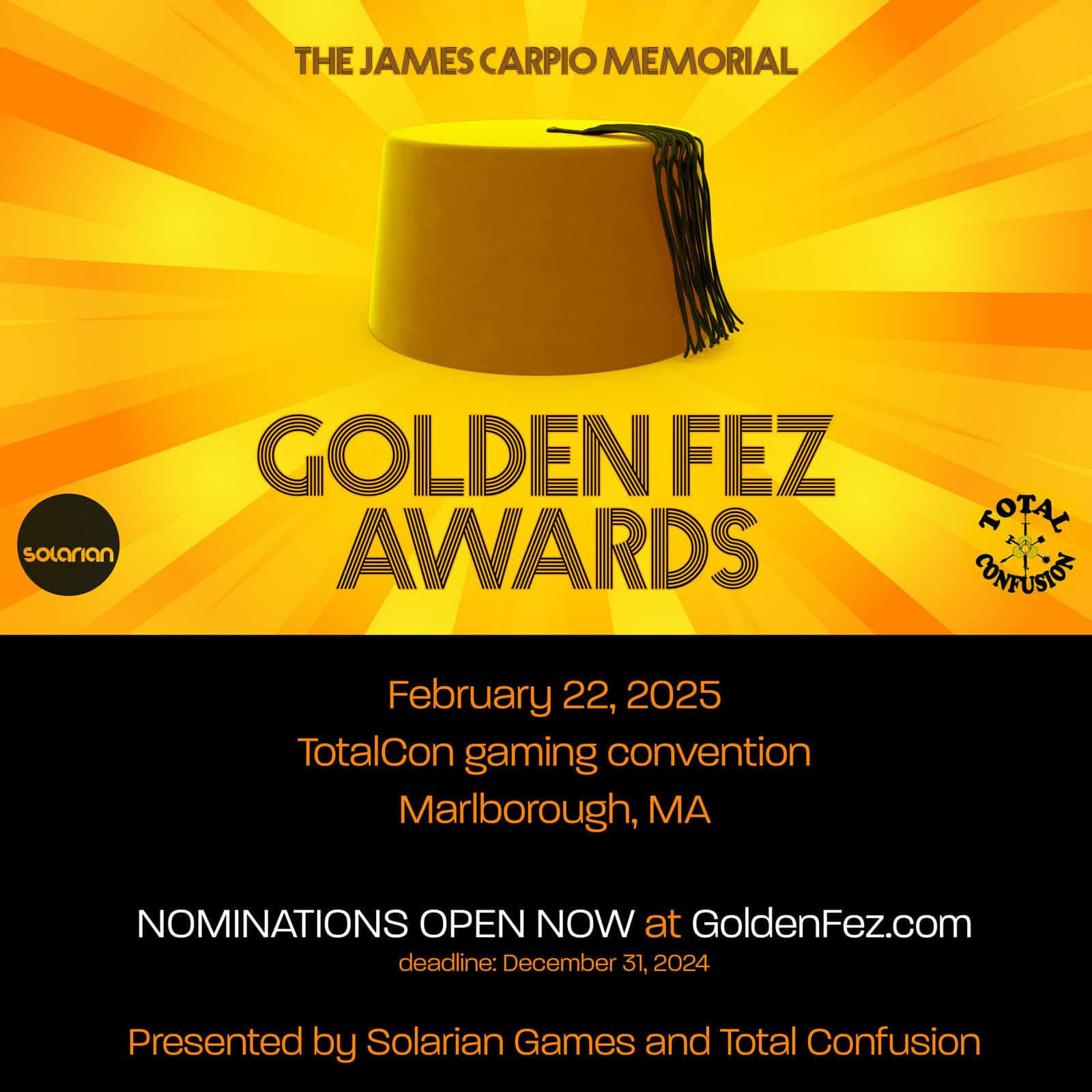 Solarian Games and TotalCon Announce the James Carpio Memorial Golden Fez Awards